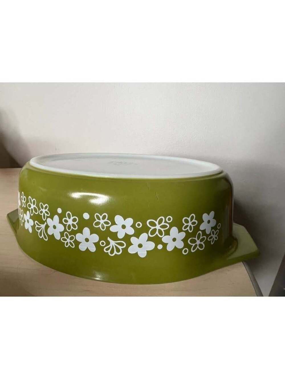 Vintage PYREX 045 Spring Blossom Green 2-1/2 Qt Oval Casserole Dish USA